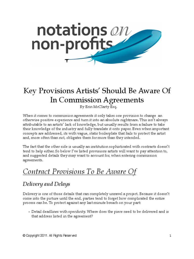 Key Provisions Artists' Should Be Aware of in Commission Agreements ...
