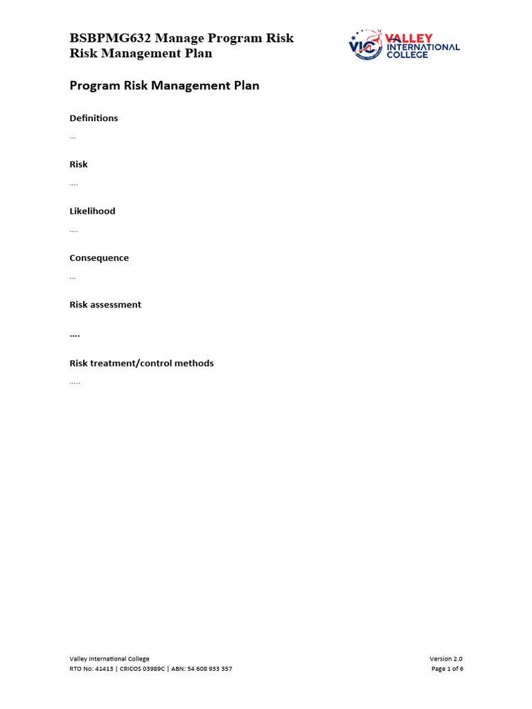 Program Risk Management Plan | PDF | Risk | Risk Management