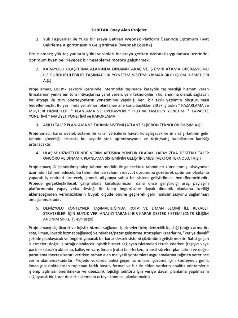 TUB TAK Onay Alan Projeler Arastirma PDF