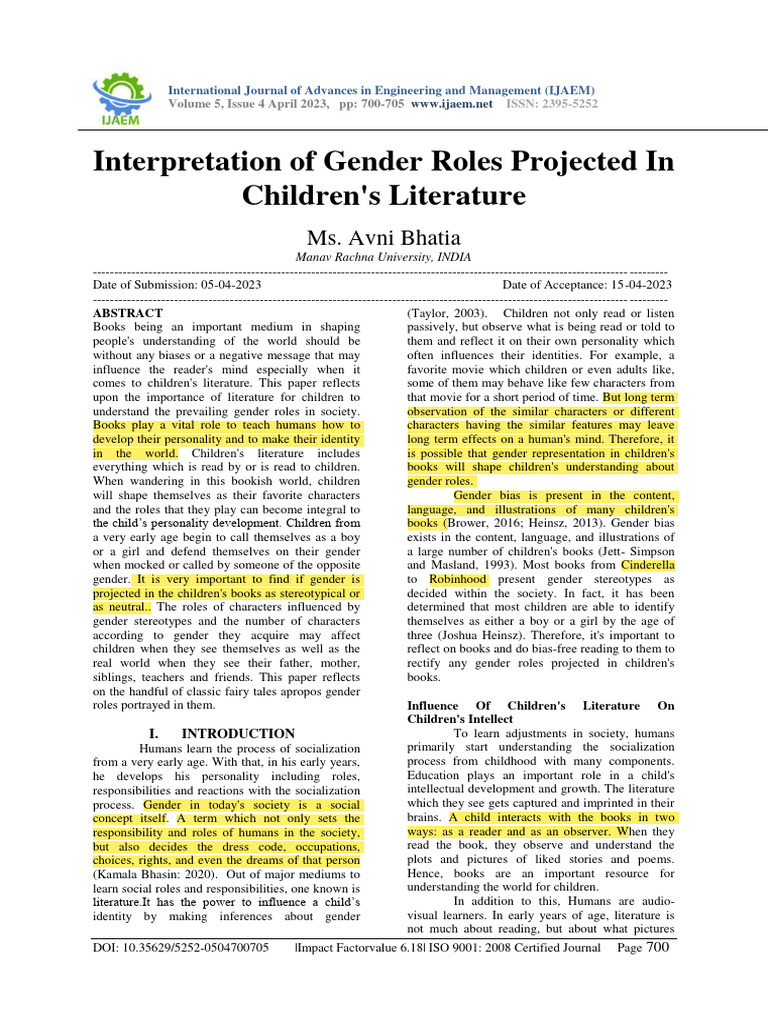 Children's Literature & Gender Roles | PDF | Gender | Gender Studies