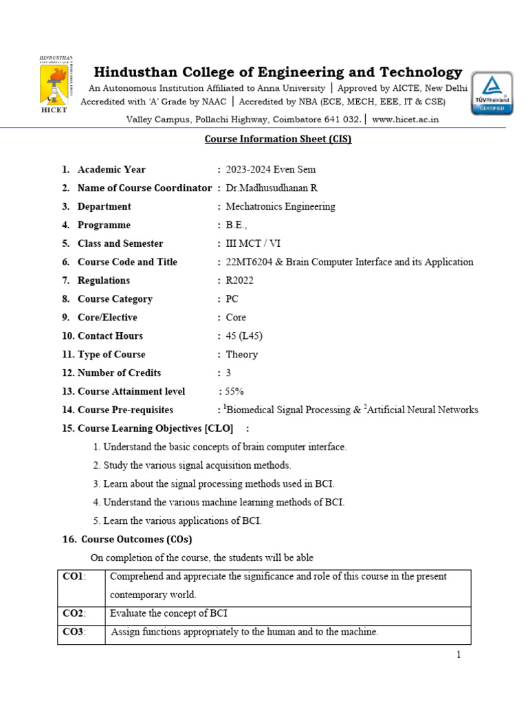 Brain-Computer Interface Course Overview | PDF | Neural Oscillation ...