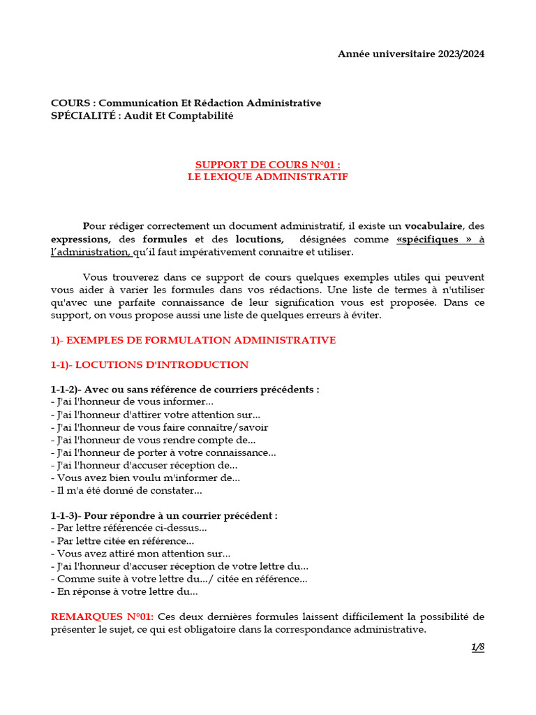 Lexique de la Rédaction Administrative | PDF | Lexique | Linguistique