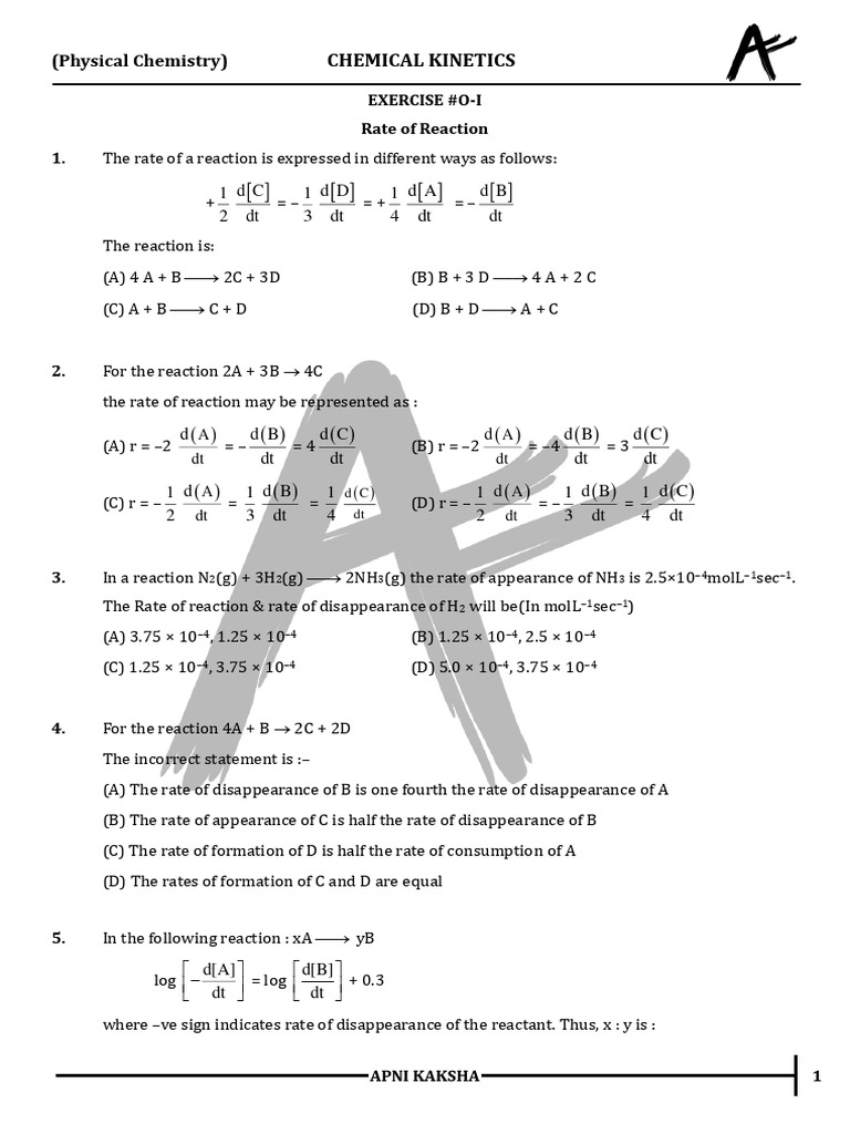 Exercise O-1 - Chemical Kinetics Exercise | PDF | Reaction Rate ...