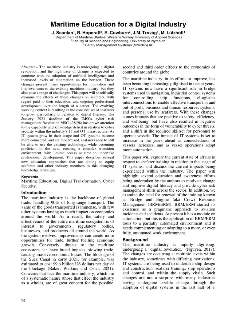 Maritime Education For A Digital Industry PDF Massive Open Online