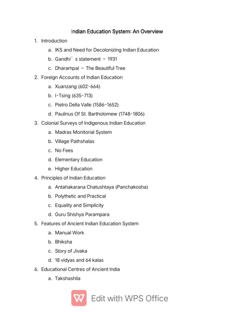 Indian Education System Lecture Outline PDF