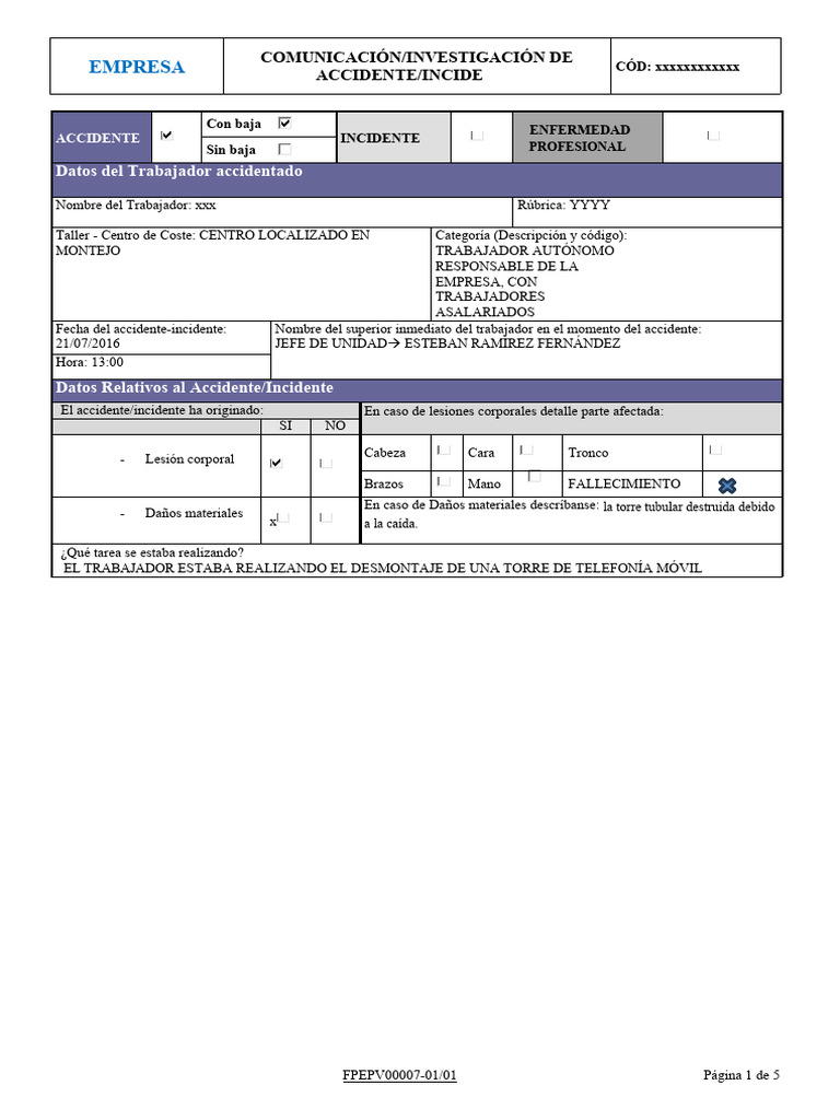 Modelo De Un Parte De Accidente Pdf
