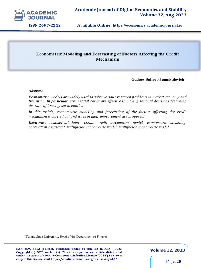 Econometric modeling and forecasting of factors affecting the credit
