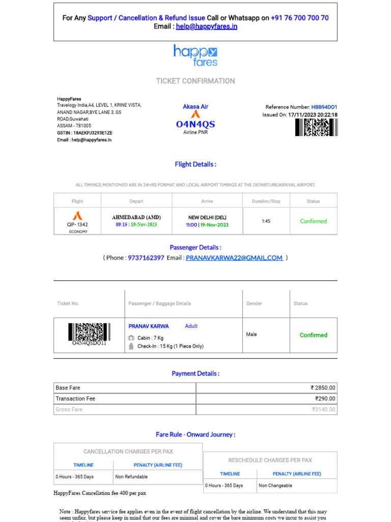 Ticket Confirmation PDF Transport Aviation