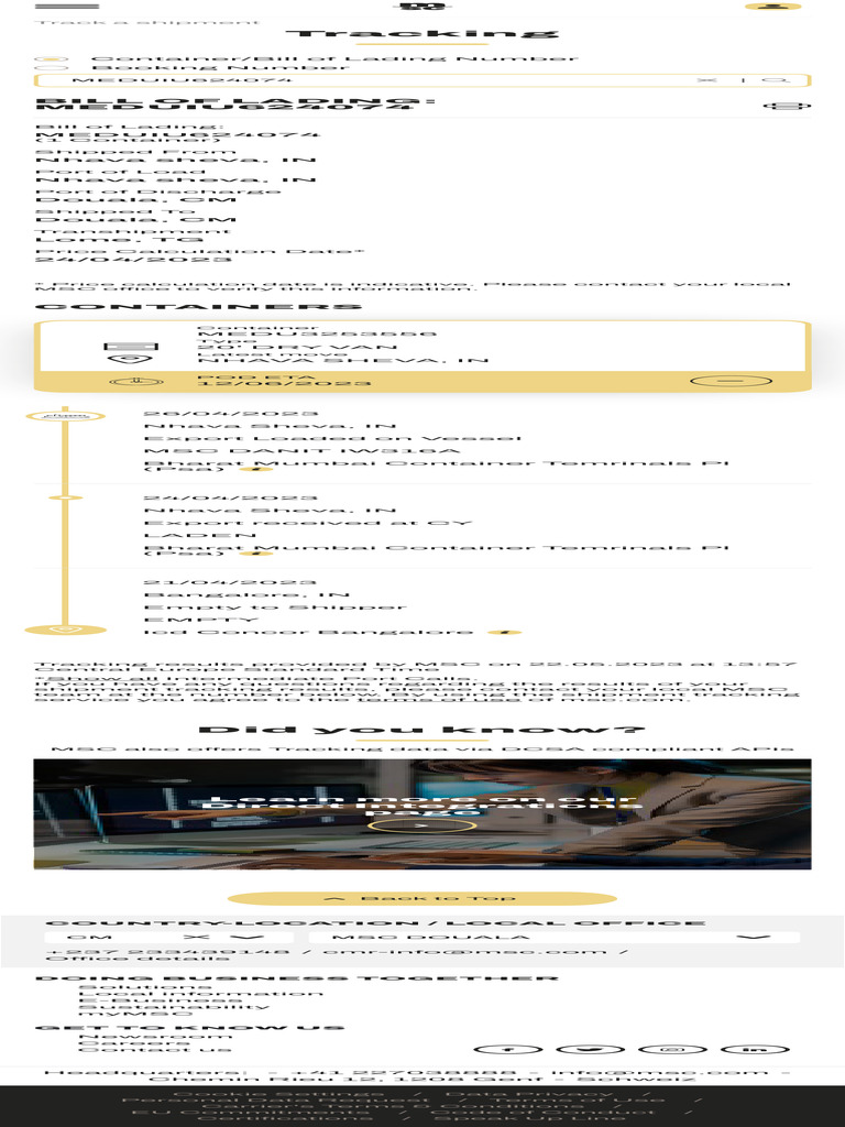 Shipping Container Tracking and Tracing MSC | PDF