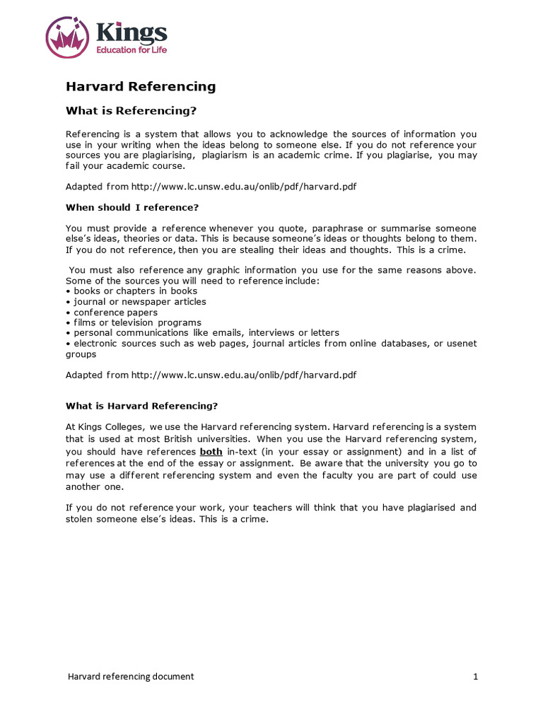 Harvard Referencing Document-Kings Education | PDF | Plagiarism | Citation