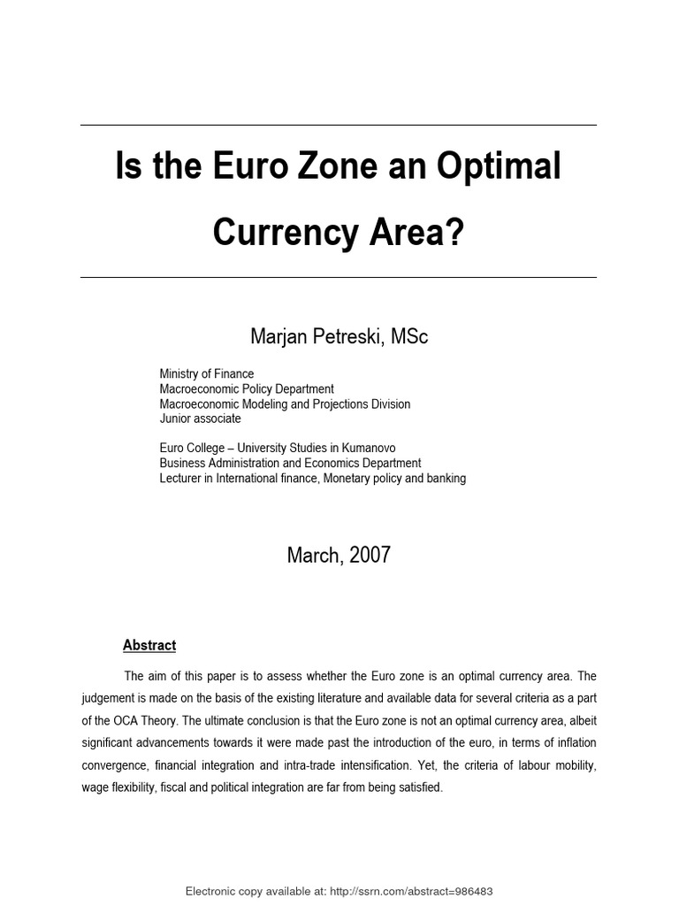 Is The Euro Zone An Optimal Currency Area | PDF | Euro | Eurozone