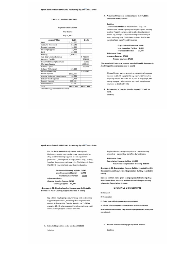 Adjusting Entries in Servicing Accounting | PDF | Debits And Credits ...