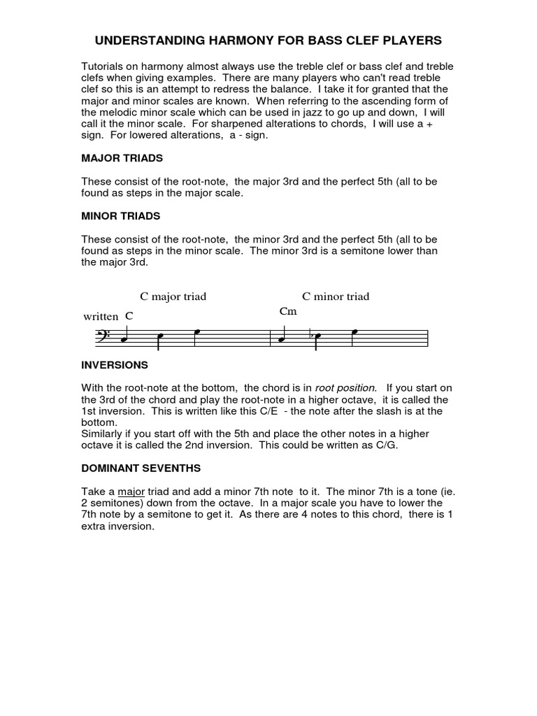 Bass Clef Harmony and Chord Types | PDF | Minor Scale | Chord (Music)
