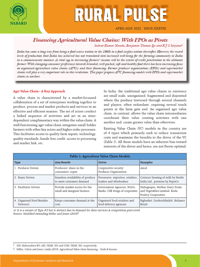 Financing Agri Value Chains with FPOs | PDF | Value Chain | Retail