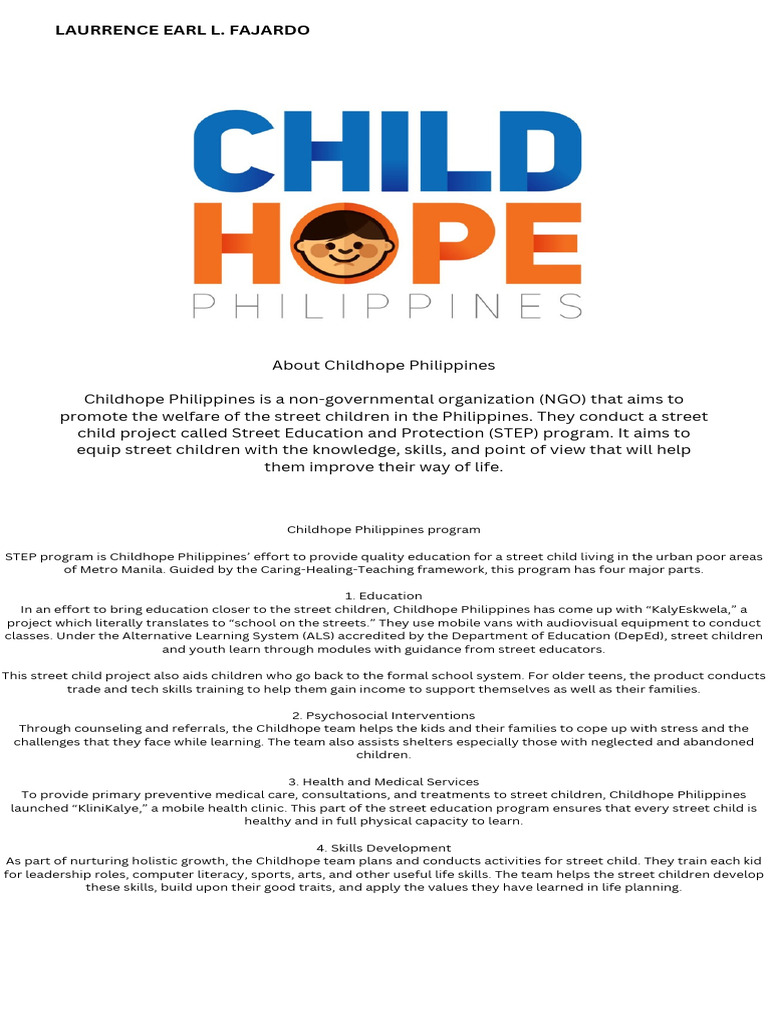Childhope Philippines: Empowering Street Kids | PDF | Health Care ...