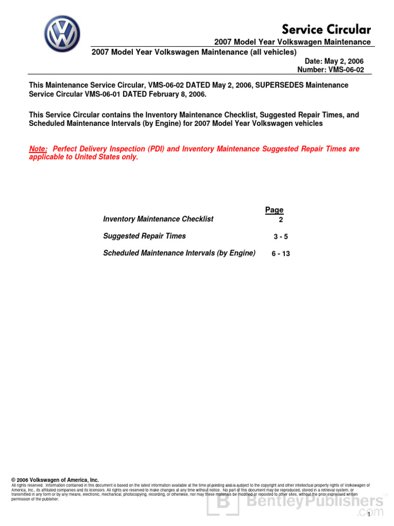 2013 VW MAINTENANCE SCHEDULE PDF visual data 6