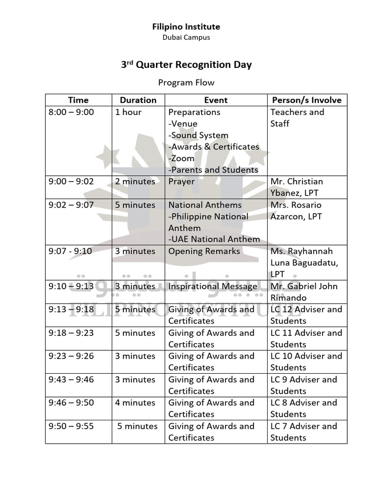 3rd Quarter Recognition Day Program Flow PDF