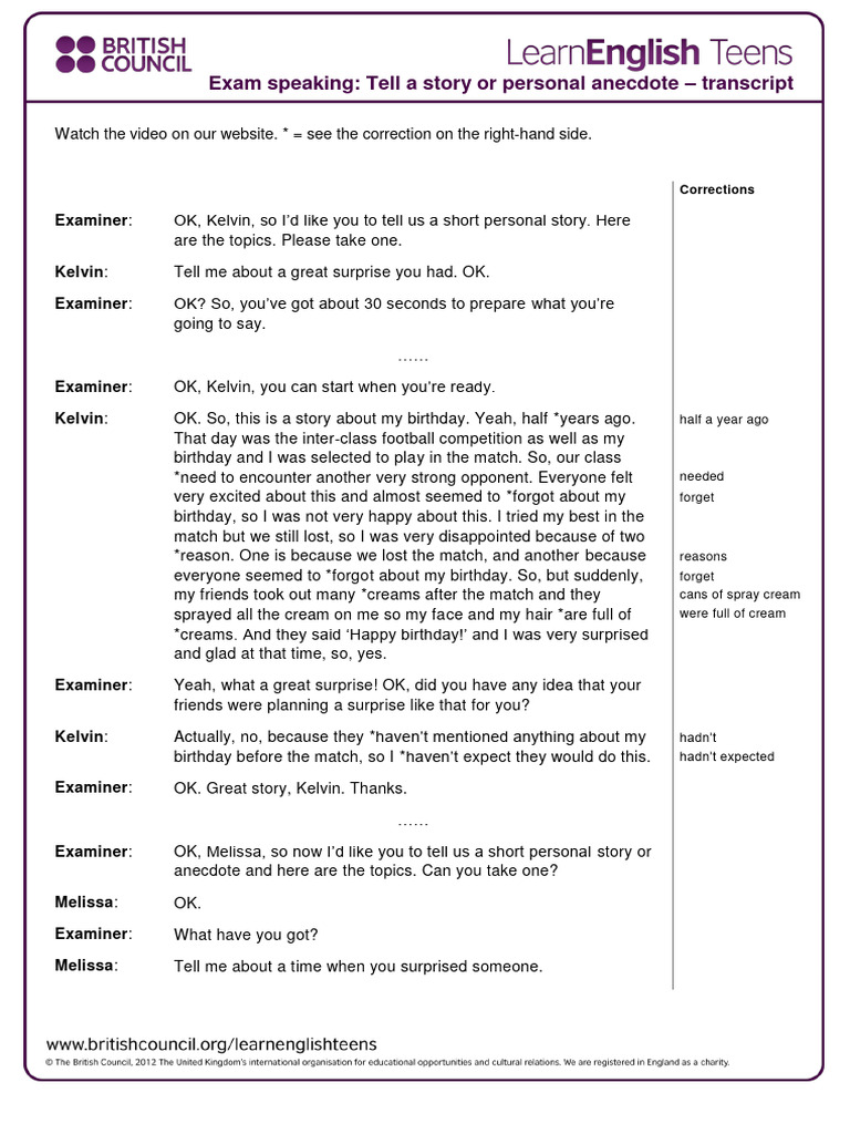 Tell A Story or Personal Anecdote - Transcript 2 | PDF | Self-Improvement