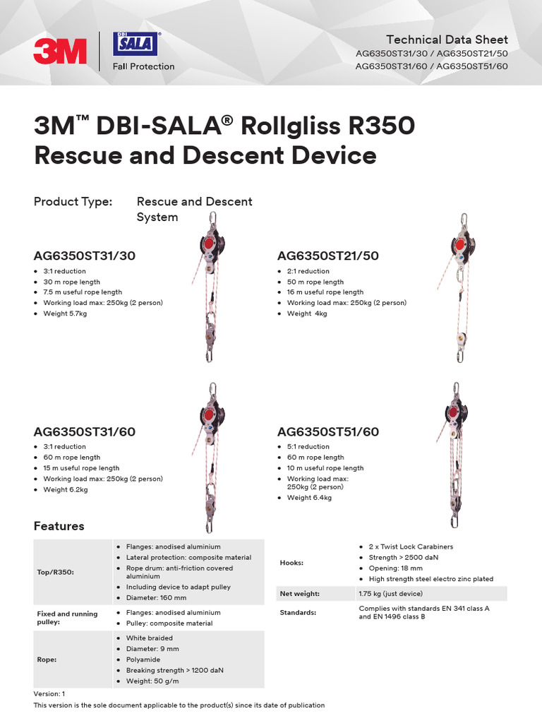 21782 3M DBI-SALA R350 Rescue and Decsent Datasheet v3 | PDF