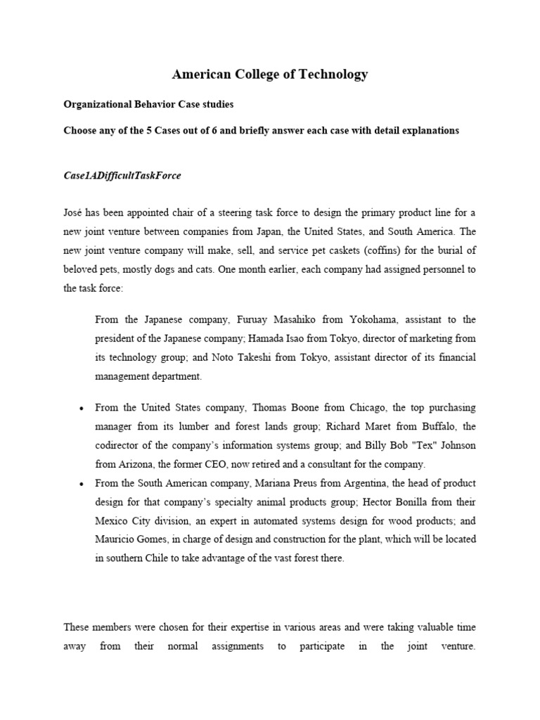 Dev Organizational Behavior Case Studies 1 PDF