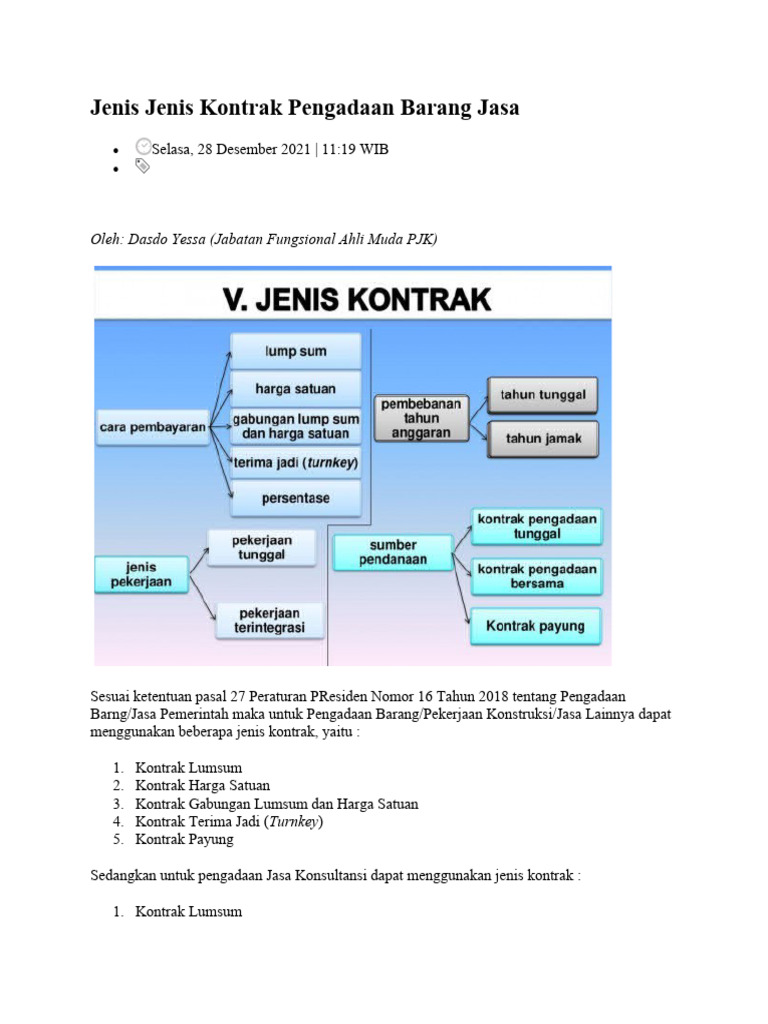Jenis Kontrak Pengadaan Barang dan Jasa | PDF | Pengelolaan Keuangan ...