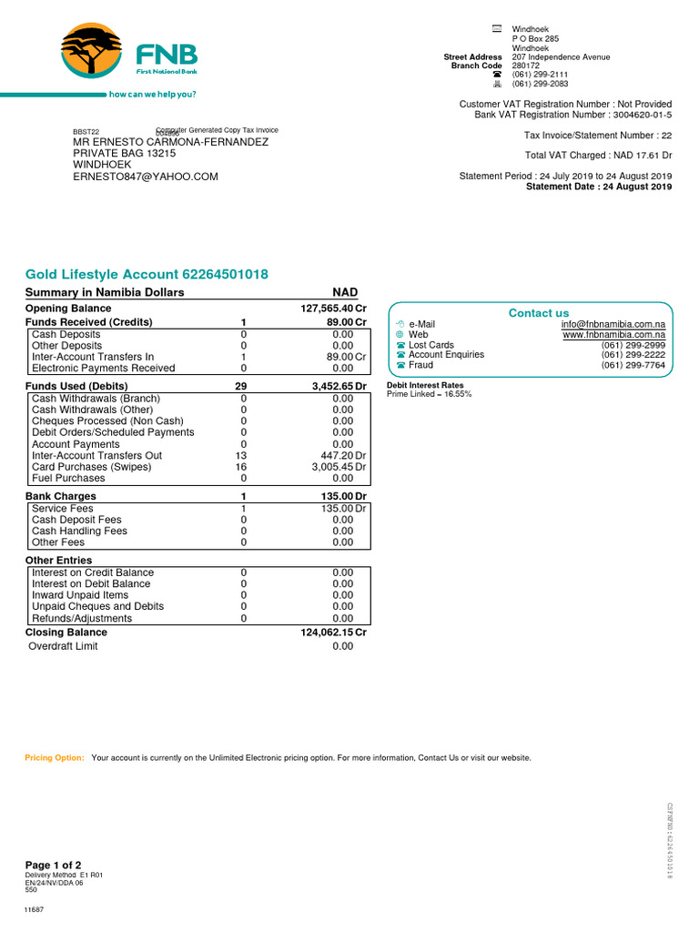 FNB Gold Lifestyle Account Overview | PDF | Debit Card | Credit Card
