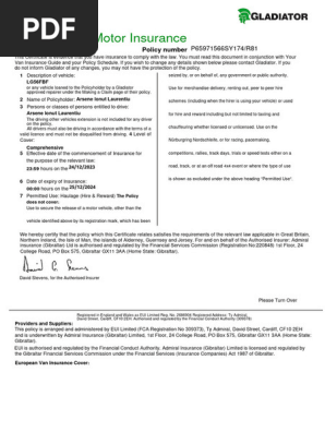 CERTIFICATE OF INSURANCE 