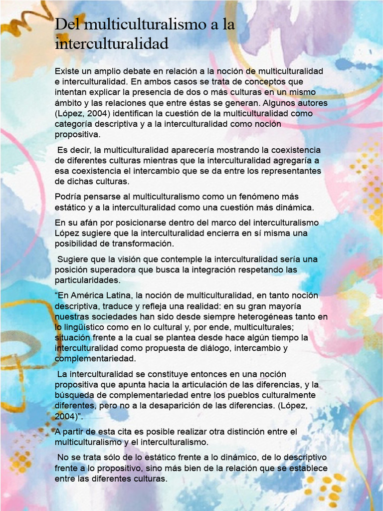 Del Multiculturalismo A La Interculturalidad | PDF | Multiculturalismo ...