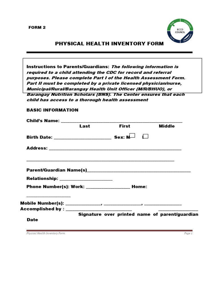 Physical Health Inventory Form | PDF | Physical Examination | Allergy