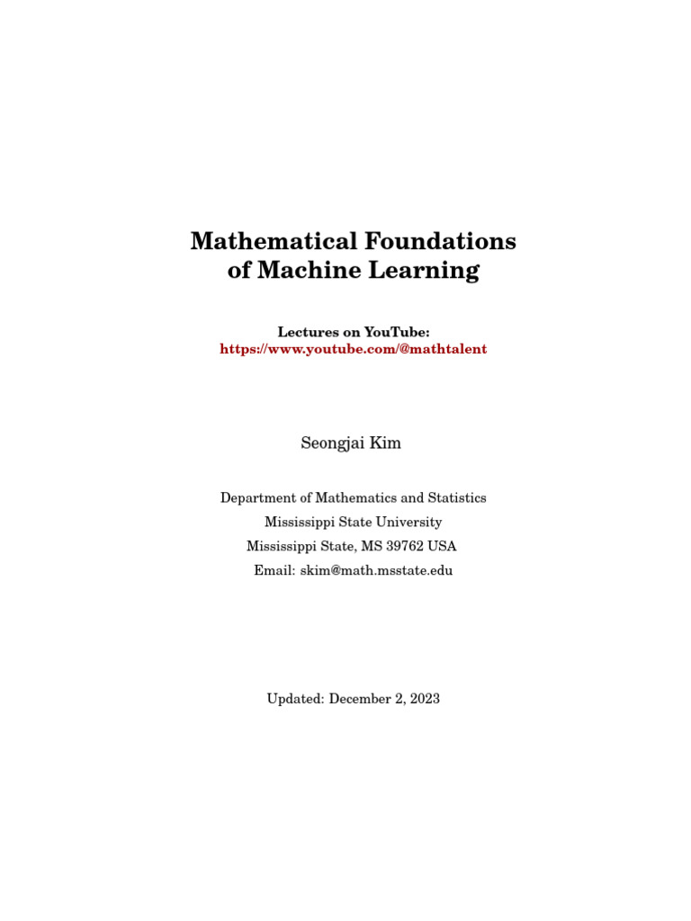 Mathematical Foundations | PDF | Machine Learning | Support Vector Machine
