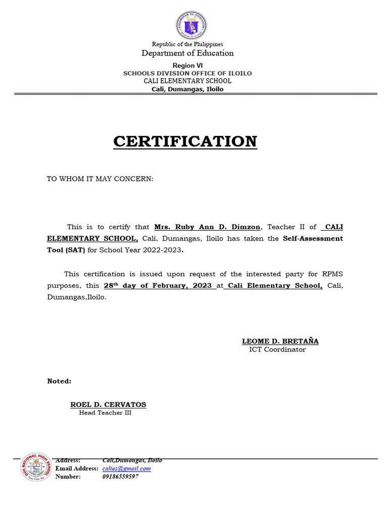 Certification For Taking E-Sat | PDF