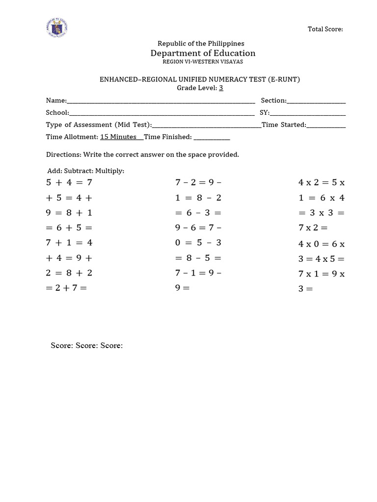 Grade 3 Enhanced Numeracy Test | PDF