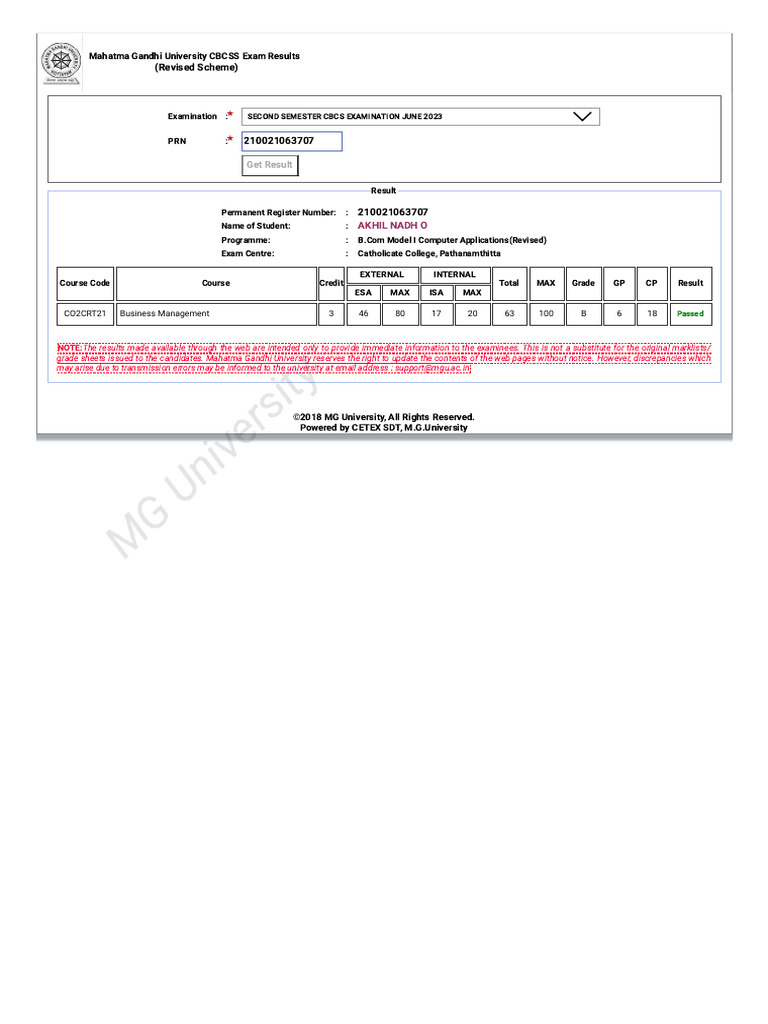 Mahatma Gandhi University CBCSS Revised Scheme | PDF