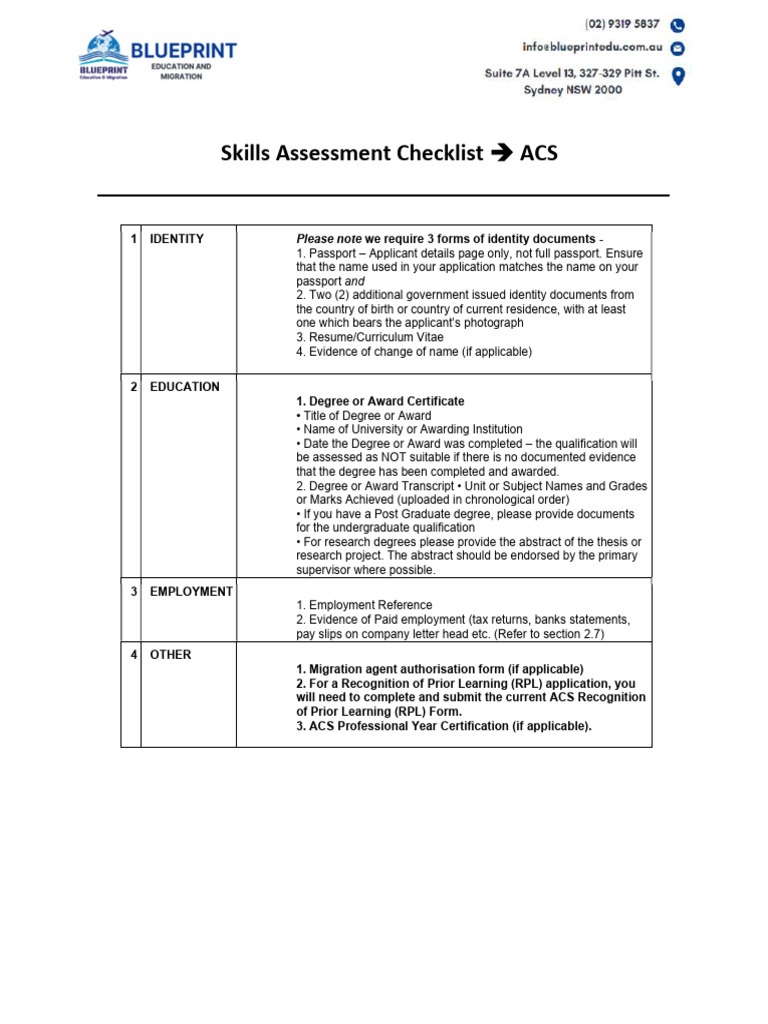 ACS Skills Assessment Checklist | PDF
