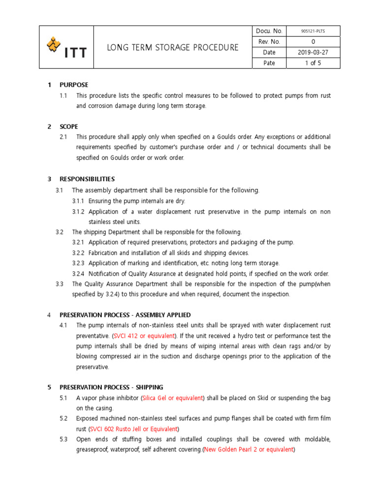 Long Term Storage Procedure PDF