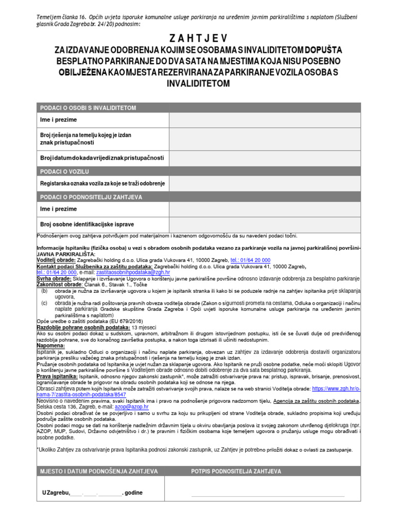 ZAHTJEV Za Naljepnicu 22012021 | PDF