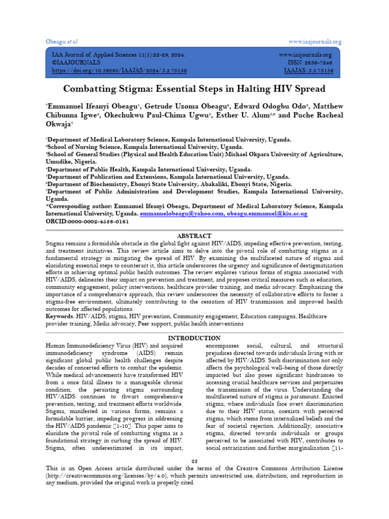 Combatting Stigma Essential Steps In Halting Hiv Spread Pdf Social