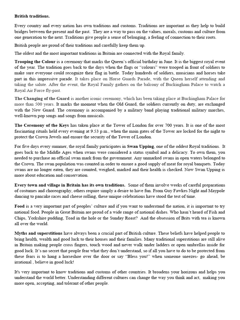 British Traditions and Customs Explained | PDF | Social Science