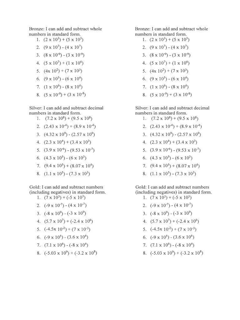 Adding and Subtracting Standard Form | PDF | Computers | Technology ...