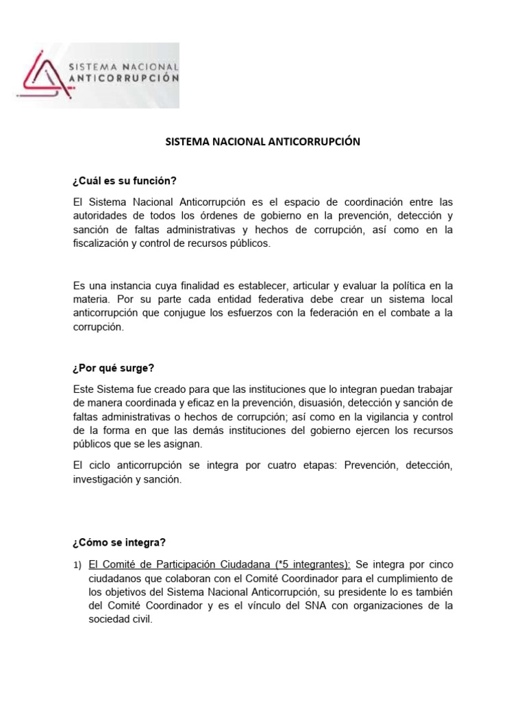 Sistema Nacional Anticorrupción | PDF | Corrupción política | Politica ...