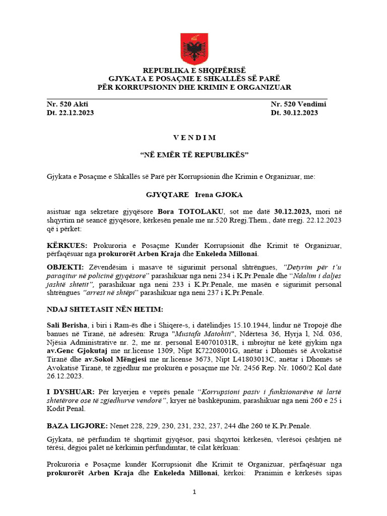 Vendim Zevendesim Mase - Sali Berisha - Me Kekrkesen e Prokurorit ...