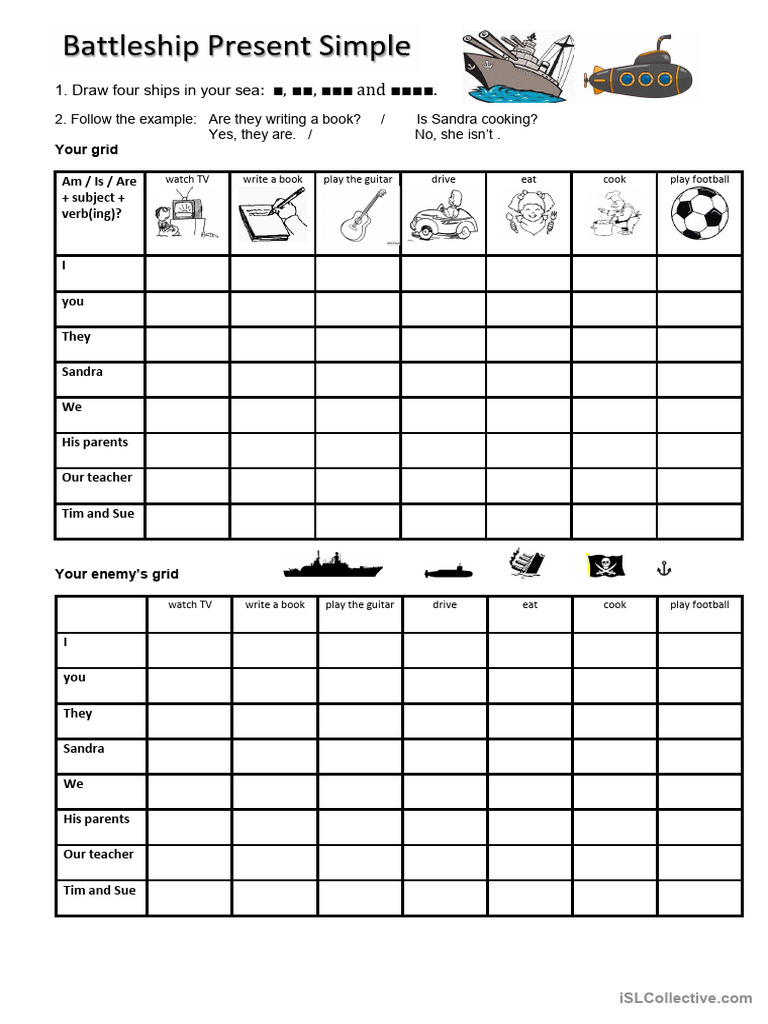 Battleship Game: Present Simple & Continuous | PDF