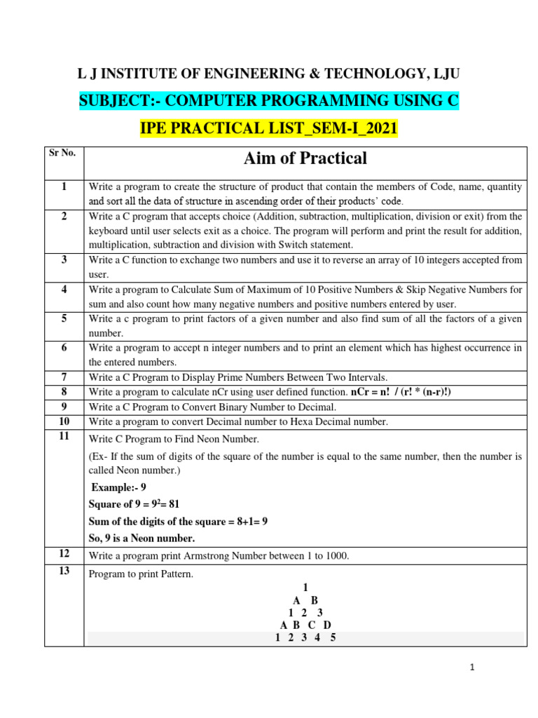 C Programming Practical Guide | PDF | Numbers | Matrix (Mathematics)