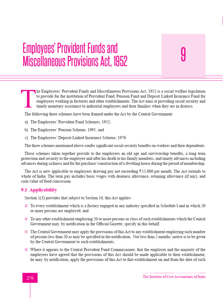 Employees' Provident Funds and Miscellaneous Provisions Act, 1952 | PDF