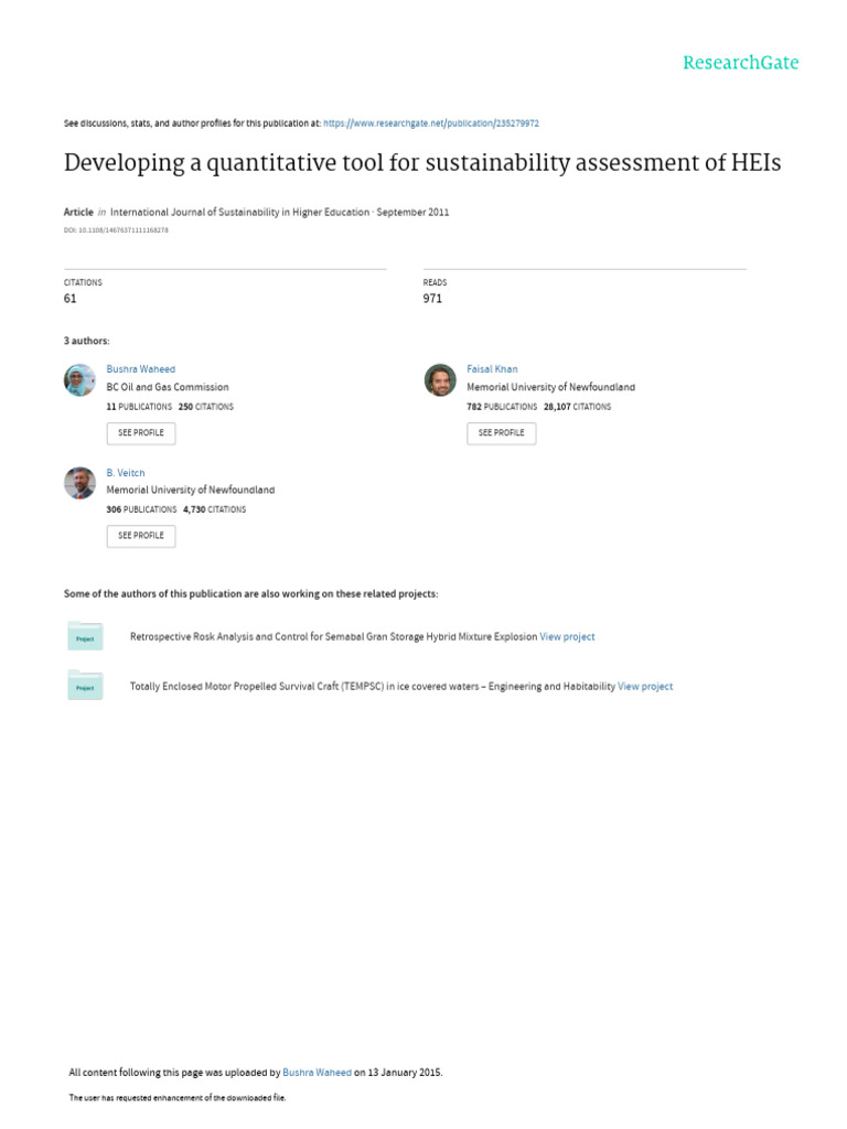 Developing A Quantitative Tool For Sustainability Assessment of HEIs ...