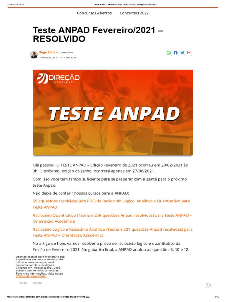 Questões Resolvidas Teste ANPAD 2021 | PDF | Argumento | Lógica