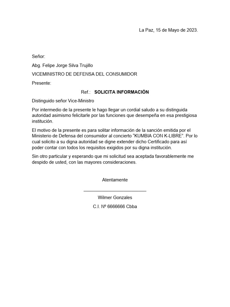 Modelo Carta Solicitud Word