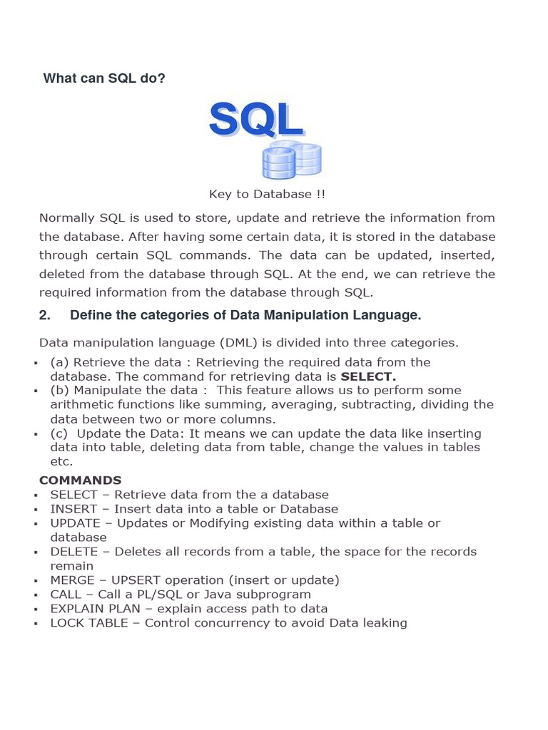 SQL Commands and Queries Notes and Practical Based Questions | PDF