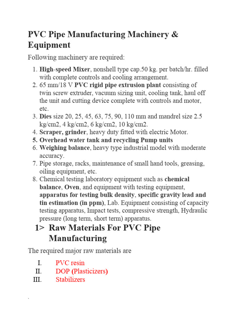 PVC Pipe Manufacturing Machinery | PDF