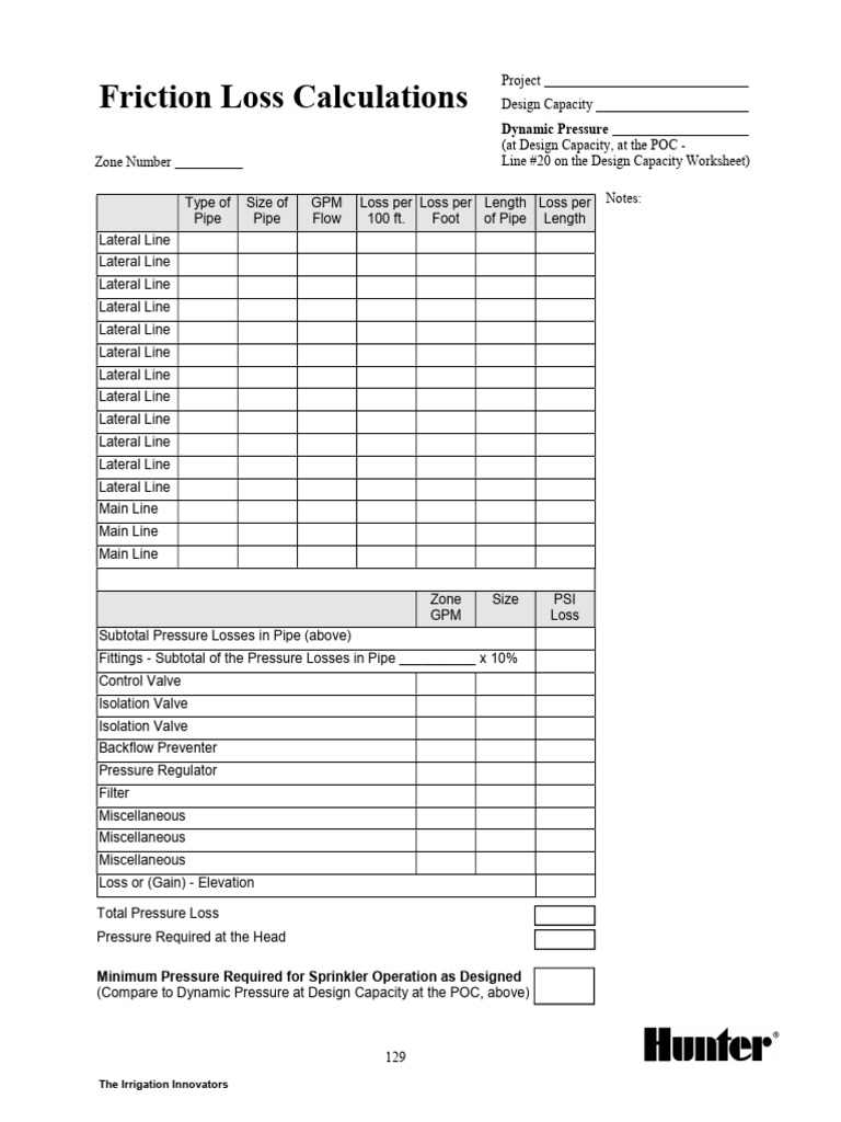 Friction loss calculation worksheet pdf